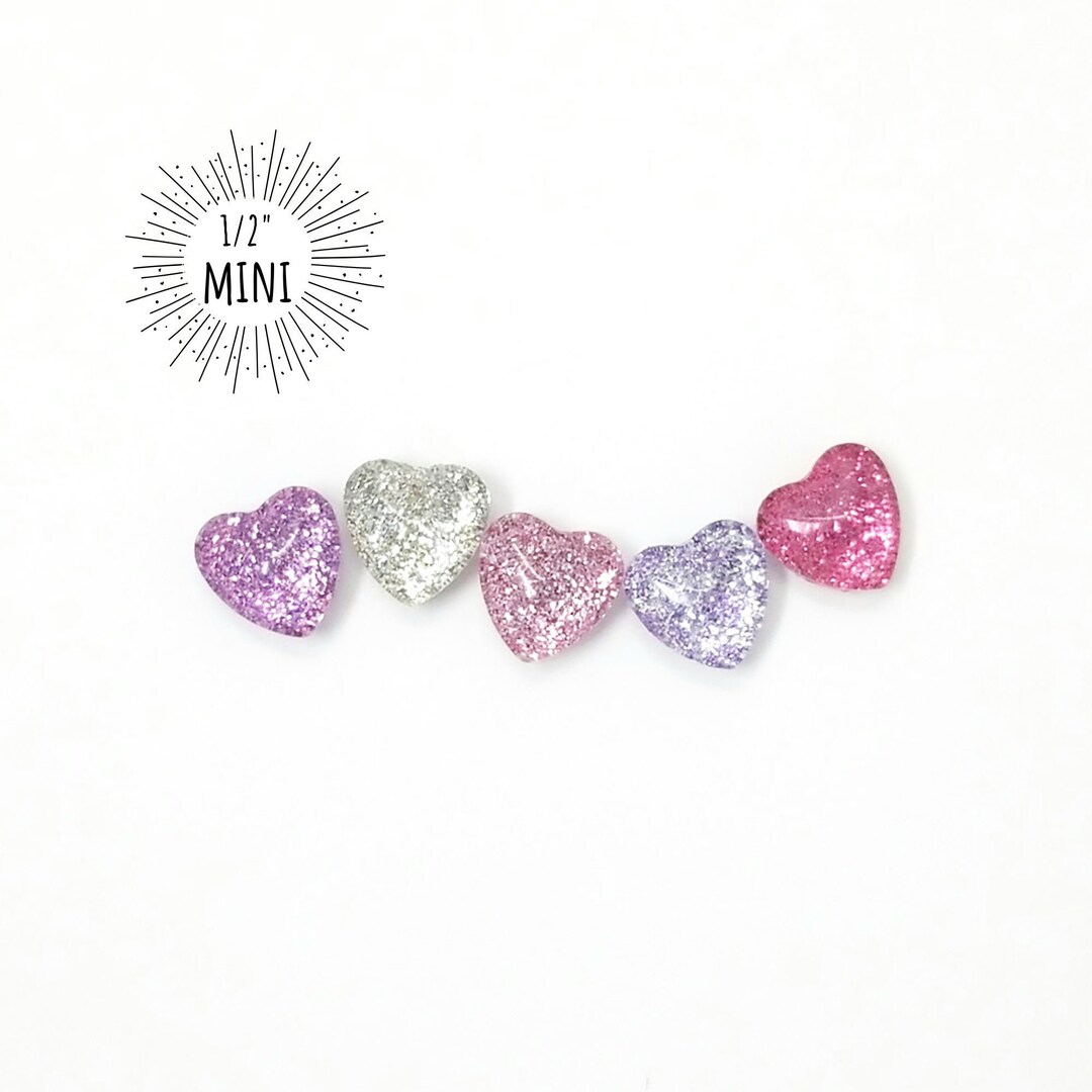 Mini Glitter Magnets // Set of 5 - 1/2" Heart-shaped Glass Magnets ...