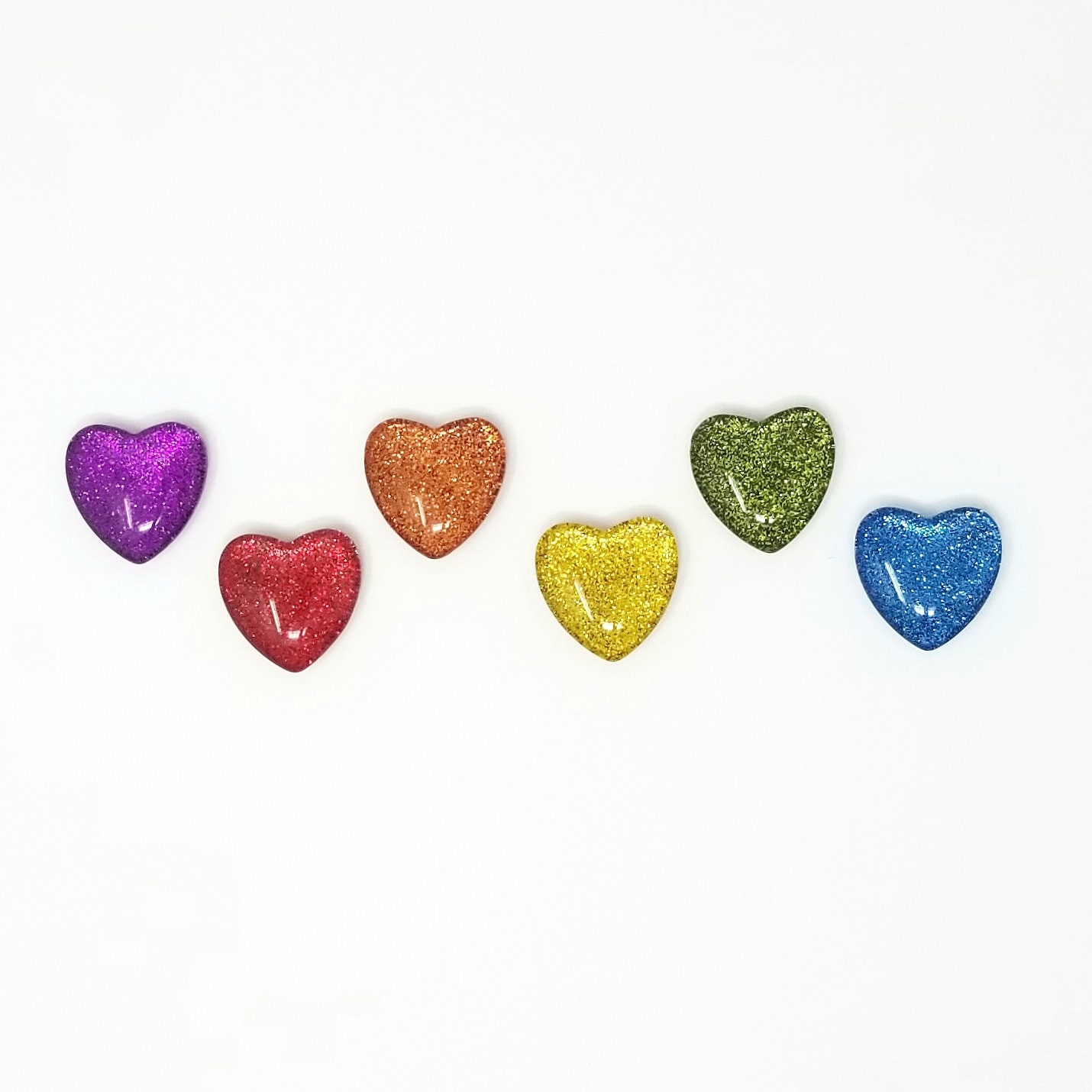 Rainbow Glitter Magnets // Set of 6 - 1” Heart-shaped Glass Magnets ...