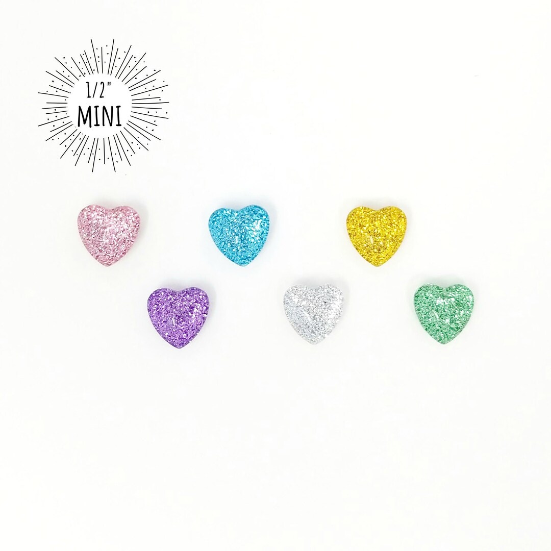 Unicorn Glitter Mini Magnets // Set of 6 12mm 1/2 Heart-shaped Glass ...