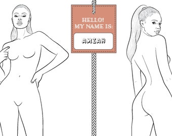 Modelo de croquis de figura de moda realista "Amiah" | Modelo de figura de moda feminina | Múltiplas poses incluídas