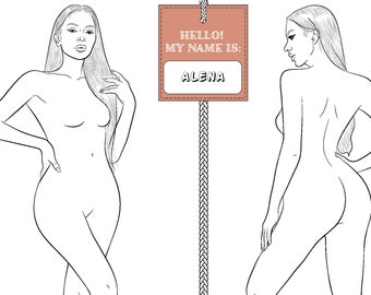 Modelo de croquis de figura de moda realista "ALENA" | Modelo de figura de moda feminina extra curvilínea