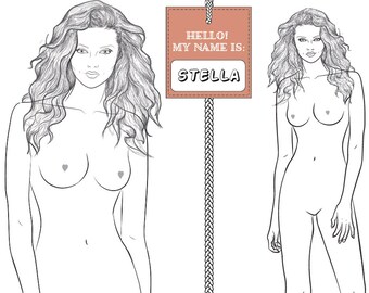 Modelo de croquis de figura de moda realista “STELLA” | Apenas vista frontal