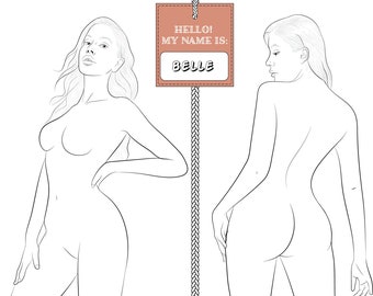 Modelo de croquis de figura de moda realista "BELLE" | Modelo de figura de moda feminina