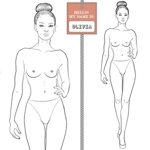 Realistic Runway-Ready Female Fashion Figure Croquis template “OLIVIA”  | Edgy Hip Pose | Front View Only
