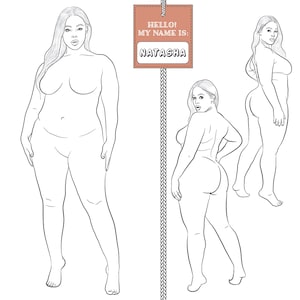 Realistic Fashion Figure Template &quot;Natasha&quot;  for Womenswear fashion drawing | Plus-size fashion figure template | Front and Back Pose