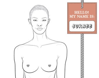 Realistic Female Fashion Figure Croquis template “JURNEE” | Casual Pose  | African American Features | Front View only