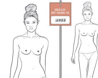 Realistic Female Fashion Figure Croquis template “MUSE” | Asian Fashion Model | Front View Only