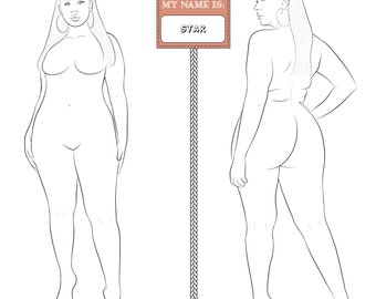 Realistic Plus Size Fashion Figure Croquis Template "Star" |  Womenswear Fashion Figure Template