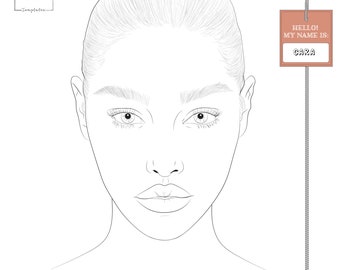 Realistic Makeup Face chart "Cara" |  Make-up Artist Practice Sheets, Digital Instant Download Blank Face Template/Make Up Chart