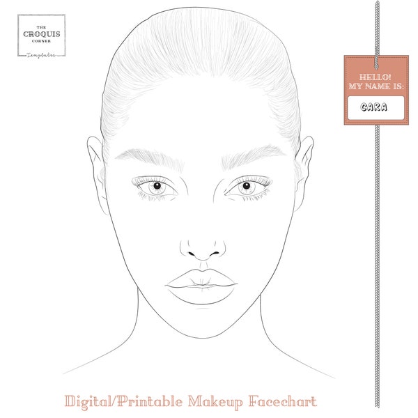 Maquillage réaliste du visage « Cara » | Feuilles d'exercices pour maquilleur, téléchargement immédiat numérique modèle de visage vierge/tableau de maquillage