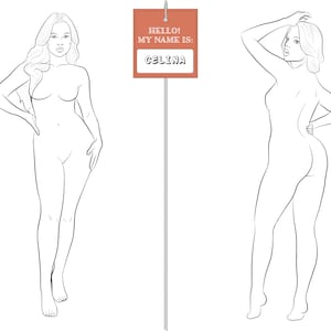 Realistic Fashion Figure Template &quot;Celina&quot; for Womenswear fashion drawing | fashion figure template version A | Front and Back Pose