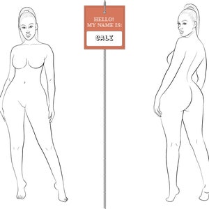 Realistic Fashion Figure Template &quot;CALI&quot; for Womenswear fashion drawing | fashion figure template | WOMEN of COLOR | Front and Back Pose