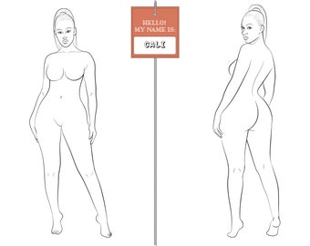 Realistic Fashion Figure Template "CALI" for Womenswear fashion drawing | fashion figure template | WOMEN of COLOR | Front and Back Pose
