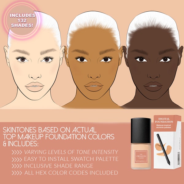 132 Shade Makeup-Inspired Digital Skin Tone Palette  | Inspired by Makeup Brands Fenty Beauty, Morphe, and Juvia's Place