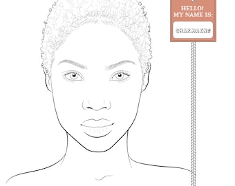 Realistic Makeup Face chart "Charmaine" | Make-up Artist Practice Sheets, Digital Instant Download Blank Face Template/Make Up Chart