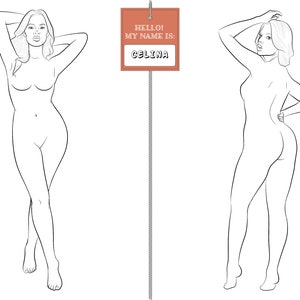 Realistic Fashion Figure Template &quot;CELINA&quot; for Womenswear fashion drawing |  fashion figure template Version B | Front and Back Pose