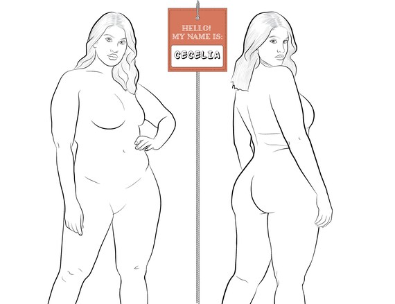 Female body template front and back. Poster