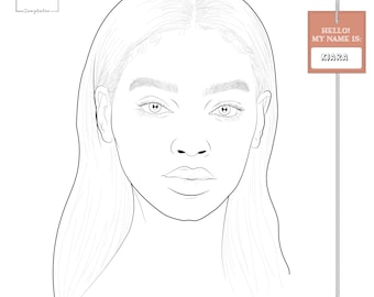 Realistic Makeup Face chart "Kiara" | Make-up Artist Practice Sheets, Digital Instant Download Blank Face Template/Make Up Chart
