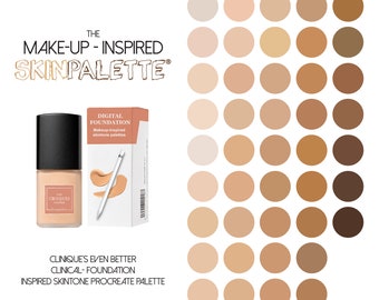 Paletas de tons de pele inspiradas em maquiagem para Procreate | 41 tons de pele inspirados na Even Better Clinical Liquid Foundation da Clinique