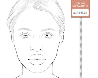 Realistic Makeup Face chart "Arabella" | Make-up Artist Practice Sheets, Digital Instant Download Blank Face Template/Make Up Chart