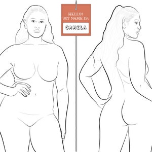 Realistic Fashion Figure Template &quot;Camila&quot; for Womenswear fashion drawing | Plus-size fashion figure template | Front and Back Pose