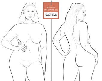 Realistic Fashion Figure Template "Camila" for Womenswear fashion drawing | Plus-size fashion figure template | Front and Back Pose