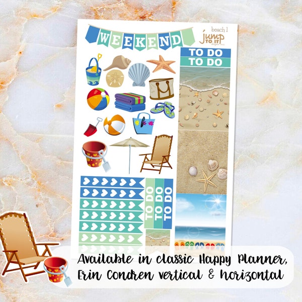 SALE - Beach sampler stickers - for Erin Condren Horizontal Planners - summer vacation beach ocean lake