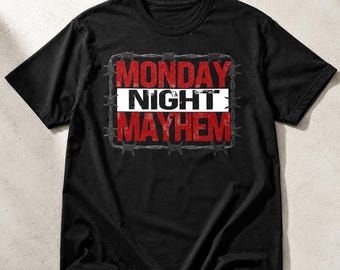 Maglietta Monday Night Mayhem Wrestling, maglietta con grafica dell'evento, abbigliamento per fan