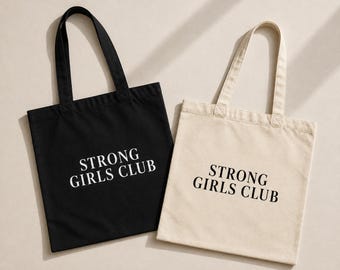 Borsa tote Strong Girls Club, borsa per palestra, pilates, fitness e shopping in tela di cotone