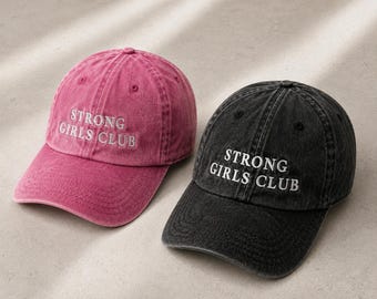 Cappellino da baseball ricamato, Strong Girls Club, cappello da palestra in twill di cotone