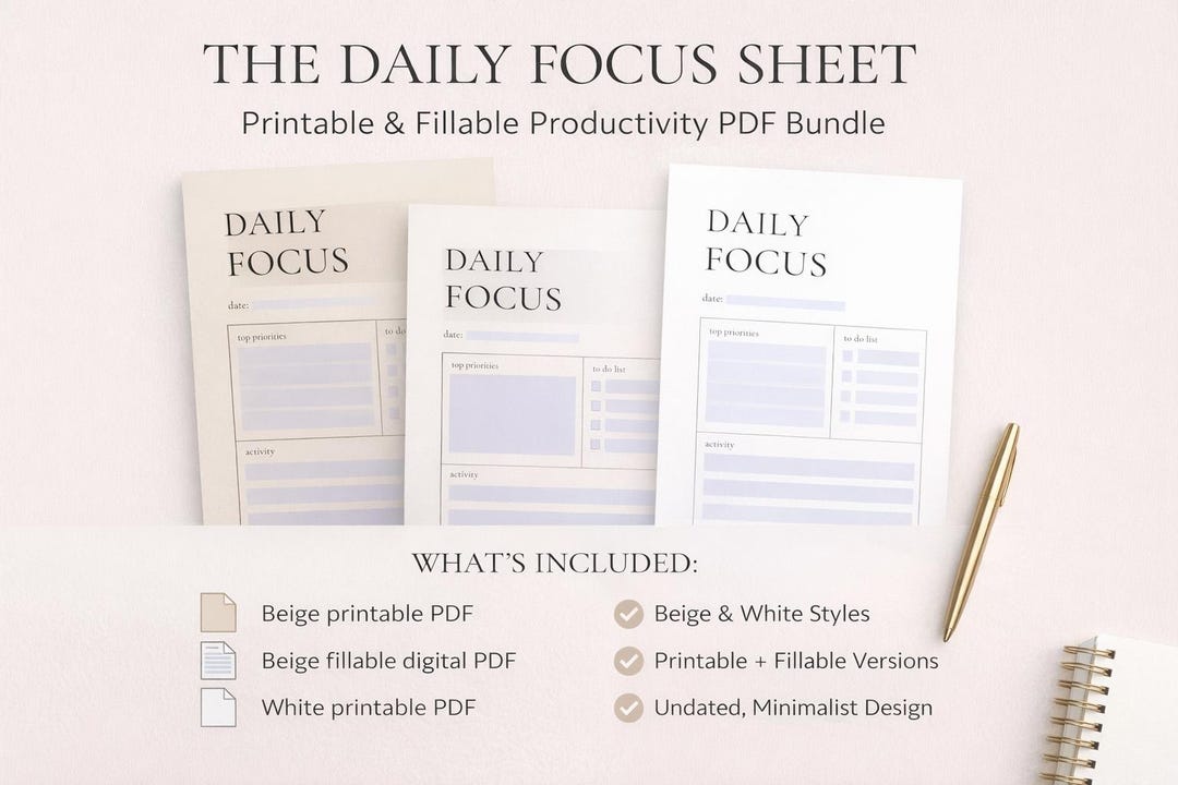 Daily Planner Printable, Minimalist Daily Focus Sheet, Editable ...