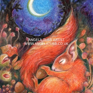 Sleepy Red Squirrel A4 Print (2 of earth in Earth Whispers tarot)