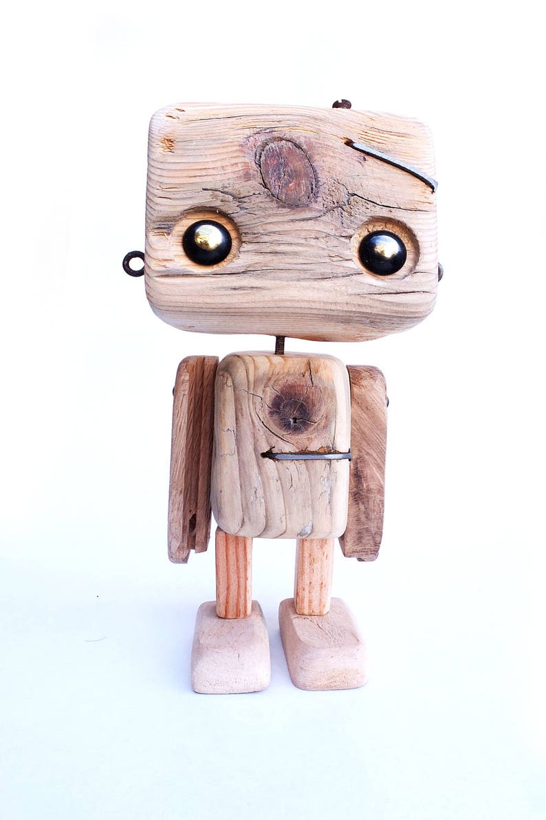 Recycled wood the tiny robot Etsy