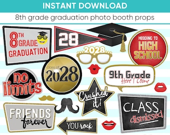 8th GRADE GRADUATION photo booth props, Class of 2028, Printable Photo Props, middle school, high school, 8th grade promotion ceremony