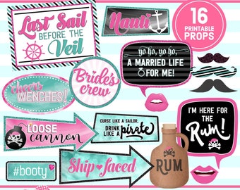 Pirate Bachelorette Photo Booth Props, Selfie Station (Digital Download)