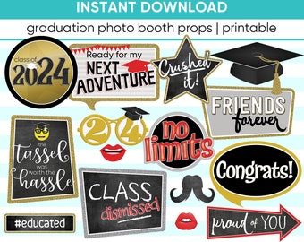 GRADUATION PHOTO PROPS 2024, Class of 2024 Photo Booth Props, graduation printable, red and black graduation colors, grad night