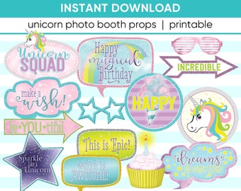 UNICORN BIRTHDAY PARTY, Photo Booth Props, printable props, instant download, sparkle party, magical birthday