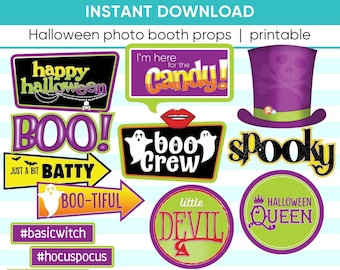 Halloween Photo Booth Props, Witch, Ghost, Skull (Printable PDF)