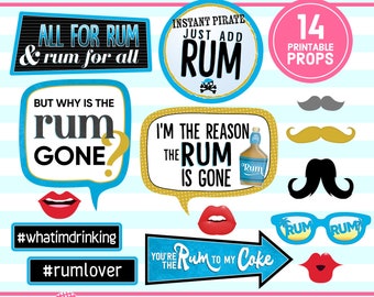 Rum Photo Booth Props, Pirate Party, Tropical Caribbean (Digital Download)