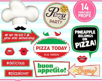 Pizza Party Photo Booth Props, 14 Designs (Printable PDF)
