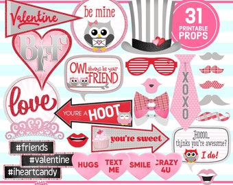 VALENTINE PHOTO PROPS, Photo Booth Props, valentine's day printable, valentine photo, party printable, printable props, instant download