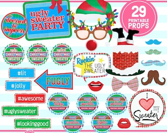 Ugly Sweater Party Photo Booth Props, 29 Designs (Digital Download)