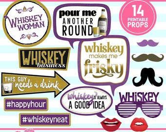 Whiskey Photo Booth Props, Adult Party Printable (Digital Download)