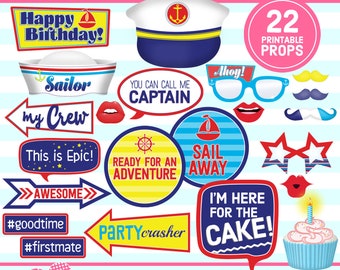 Nautical Birthday Photo Booth Props, Ahoy Party (Digital Download)