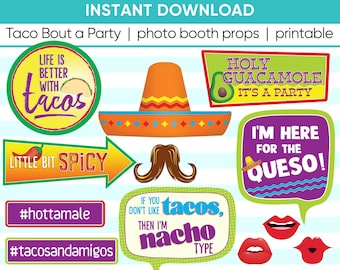 TACO BOUT a PARTY, Photo Booth Props, printable, diy party idea, Cinco de Mayo, Taco Tuesday, Taco Graduation, party printable, taco party