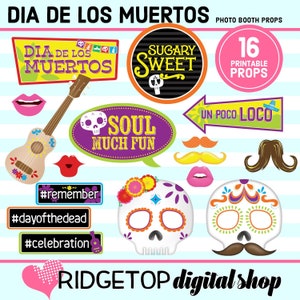 Dia de los Muertos, PHOTO BOOTH PROPS, imprimible, Día de Muertos, calavera de azúcar, descarga instantánea, pdf