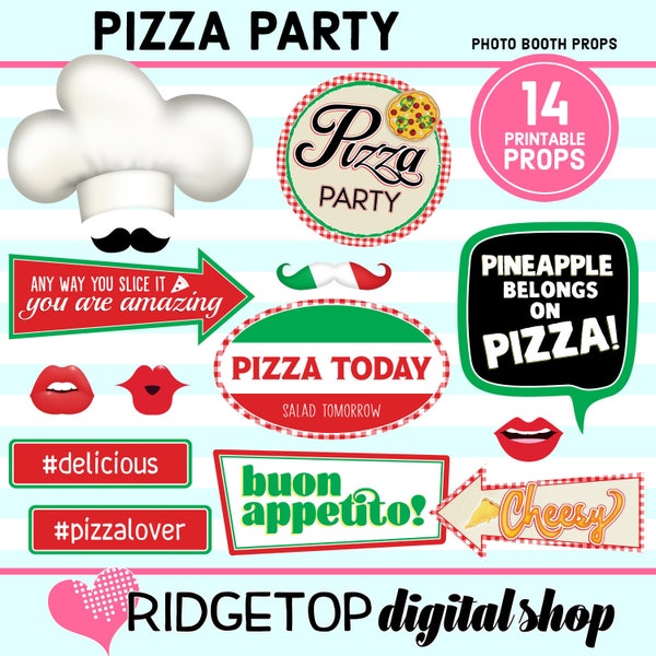 PIZZA PARTY, Photo Booth Props, printable, party printable, printable props, family pizza night, instant download
