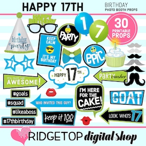 18th Birthday digital download 18th Birthday Party party printable Blue Lime Green birthday props PHOTO BOOTH PROPS instant download