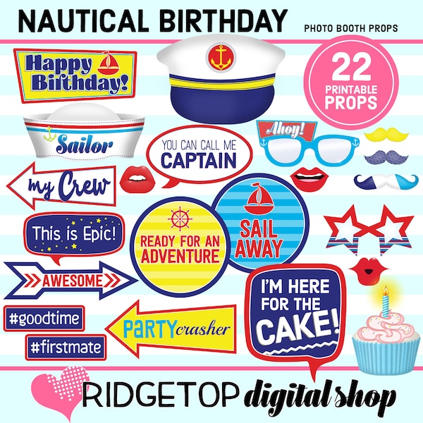 NAUTICAL BIRTHDAY PARTY, Photo Booth Props, printable, party printable, printable props, ahoy, instant download