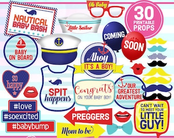 Nautical Baby Shower Photo Booth Props, Ahoy It's a Boy (Digital Download)